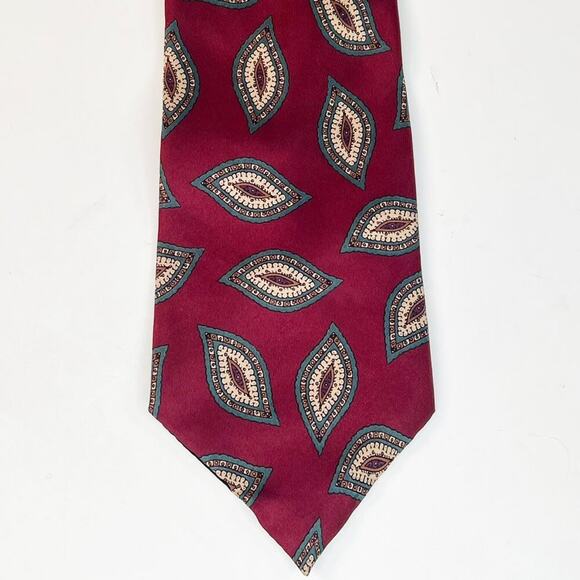 Stafford Paisley Print Mens Neck Tie Red Green 100% Silk Made in USA - Picture 2 of 7